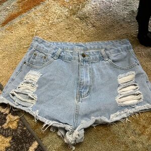 Stylish Light Blue Distressed Denim Shorts